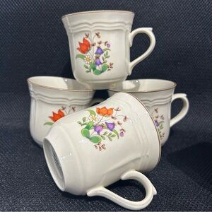 4 Vintage  Newcor Cup Mug Stoneware Thailand flowers 8 Oz. coffee tea cups